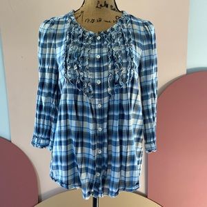 Juicy Couture Plaid Ruffle and Button Front Top
